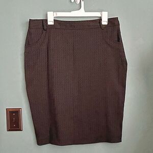 Sharagano Black Geo Pattern Pencil Skirt with Pockets Back Slit Size 14